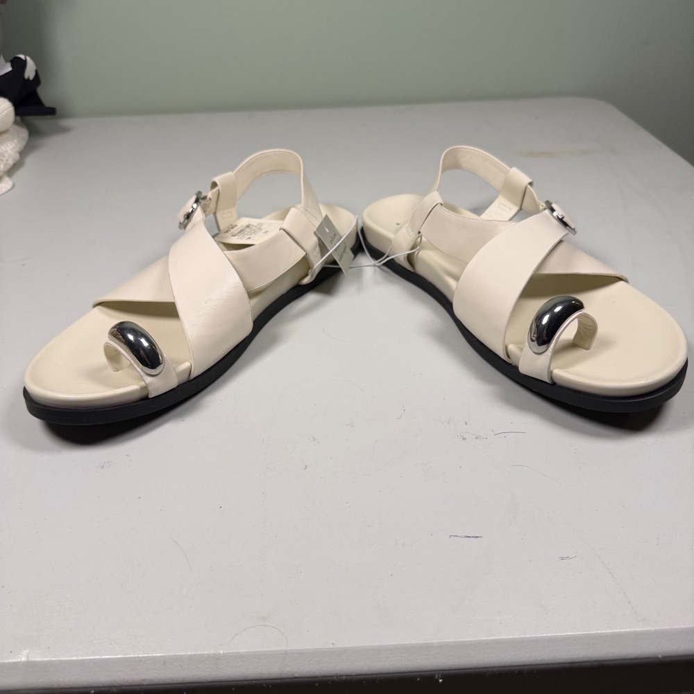 A New Day Womens Off White Silver Toe Ring Slingback Sandals Size 11 - Picture 5 of 7